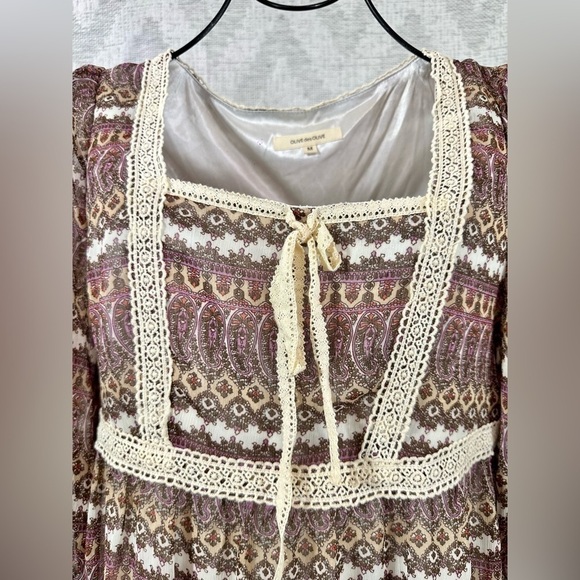 olive des olive 3/4 sleeve paisley boho dress size M - Picture 3 of 13